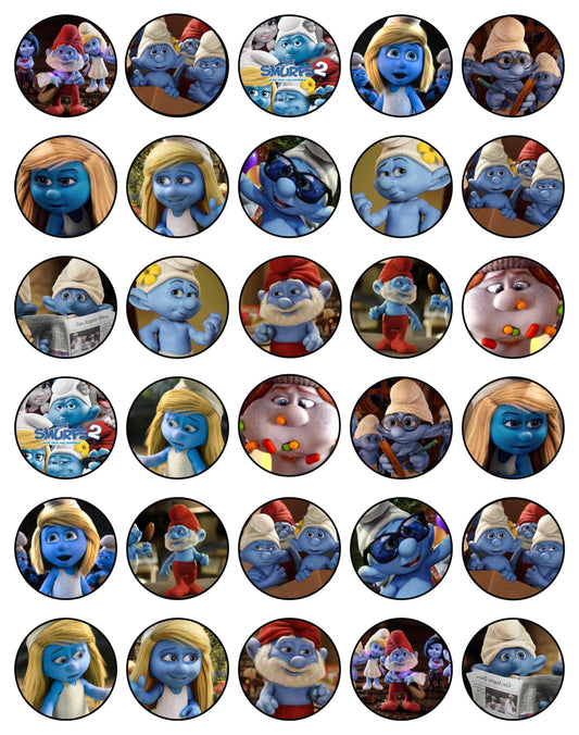 30x Wafer Paper Smurf Edible Cupcake Topper