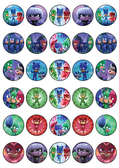 30x Wafer Paper pj masks Edible Cupcake Topper