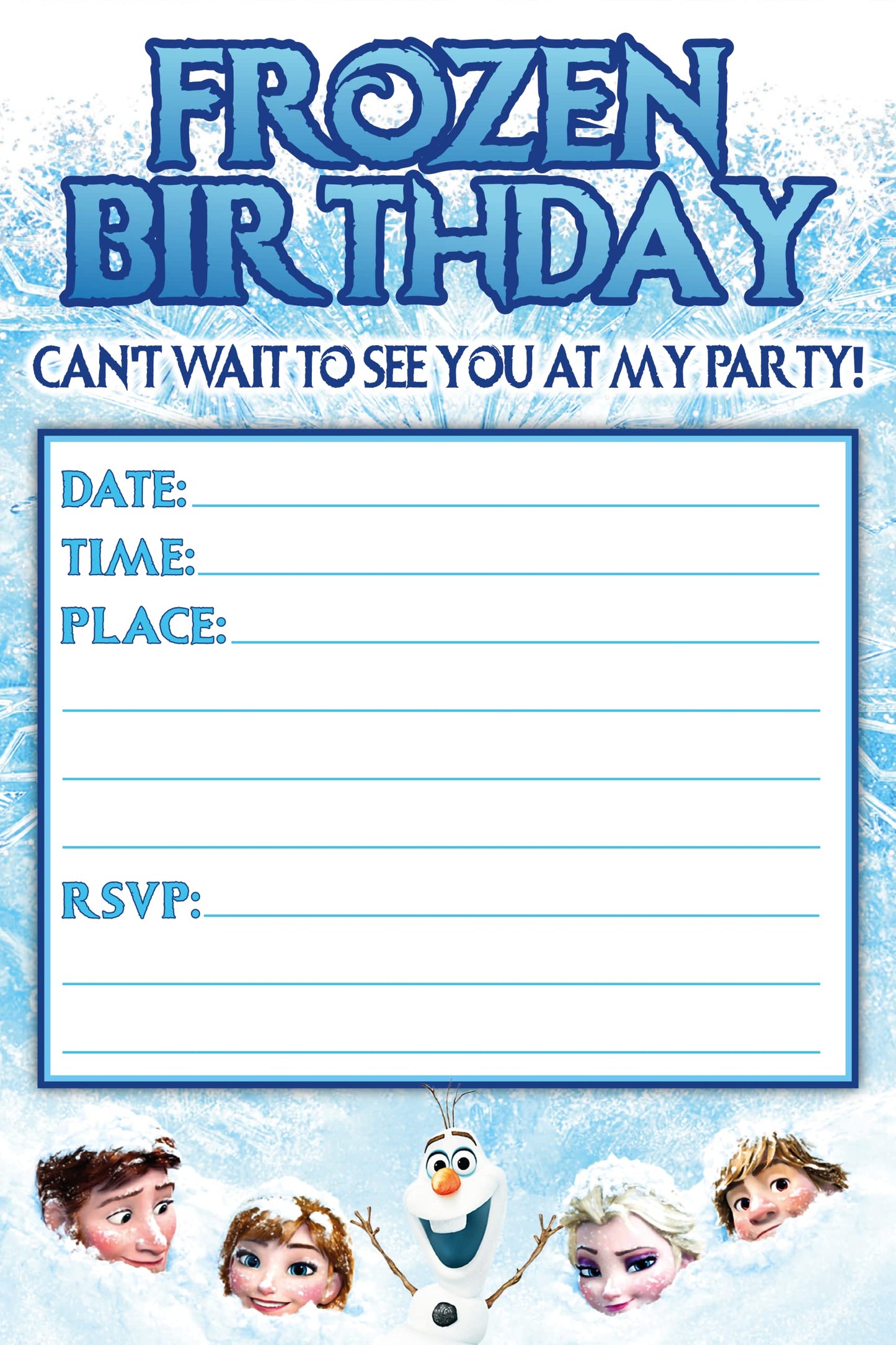 Set of 20 Frozen Birthday Invitation Cards & Envelopes