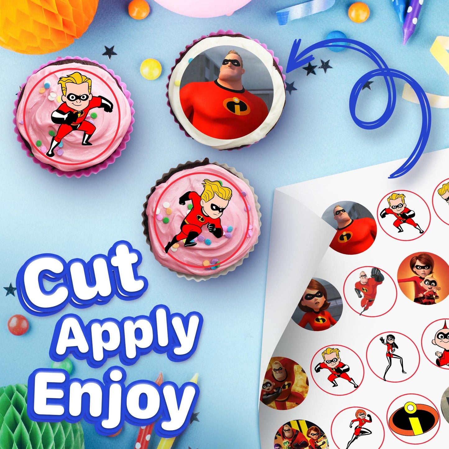 30x Wafer Paper The incredibles Edible Cupcake Topper