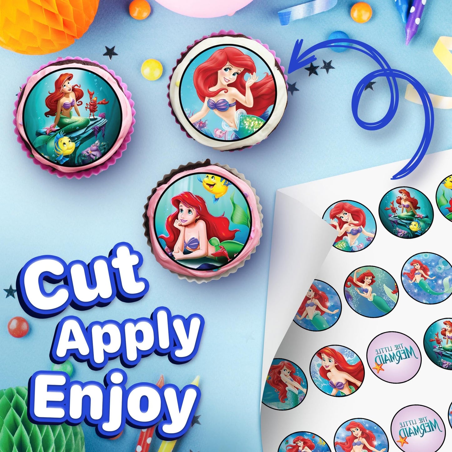 30x Wafer Paper Little Mermaid Edible Cupcake Topper