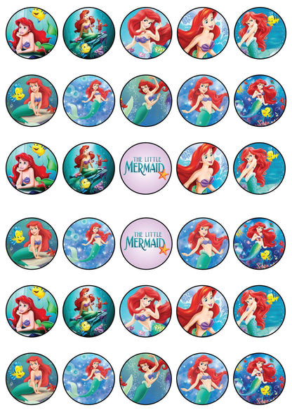 30x Wafer Paper Little Mermaid Edible Cupcake Topper