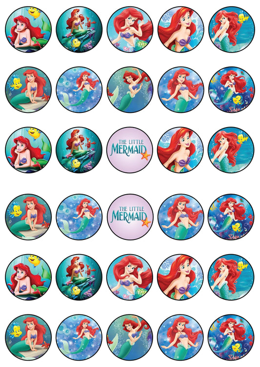 30x Wafer Paper Little Mermaid Edible Cupcake Topper