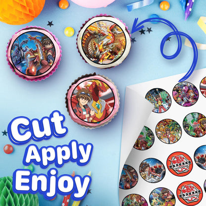 30x Wafer Paper Bakugan Edible Cupcake Topper