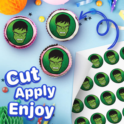 30x Wafer Paper Hulk Edible Cupcake Topper