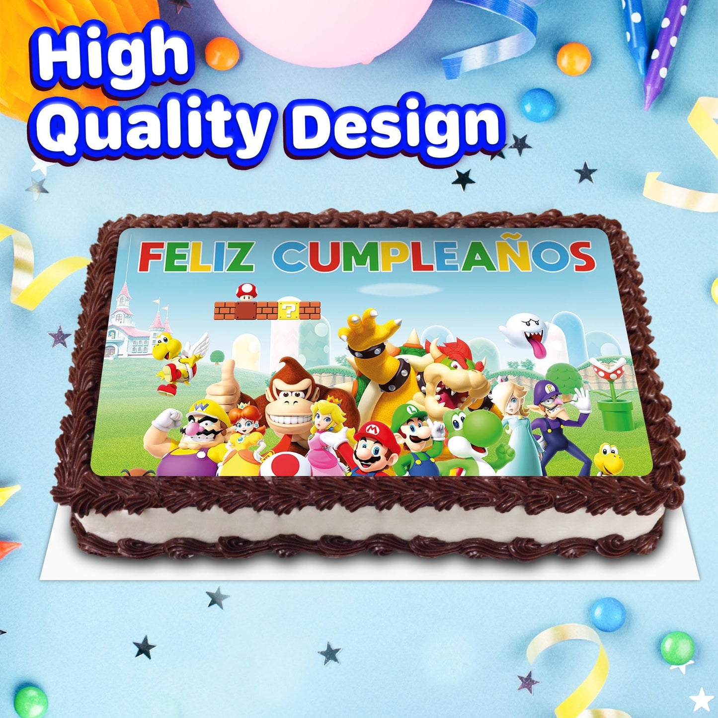 8.3 x 11.7 Inch Edible Square Cake Toppers Super Mario