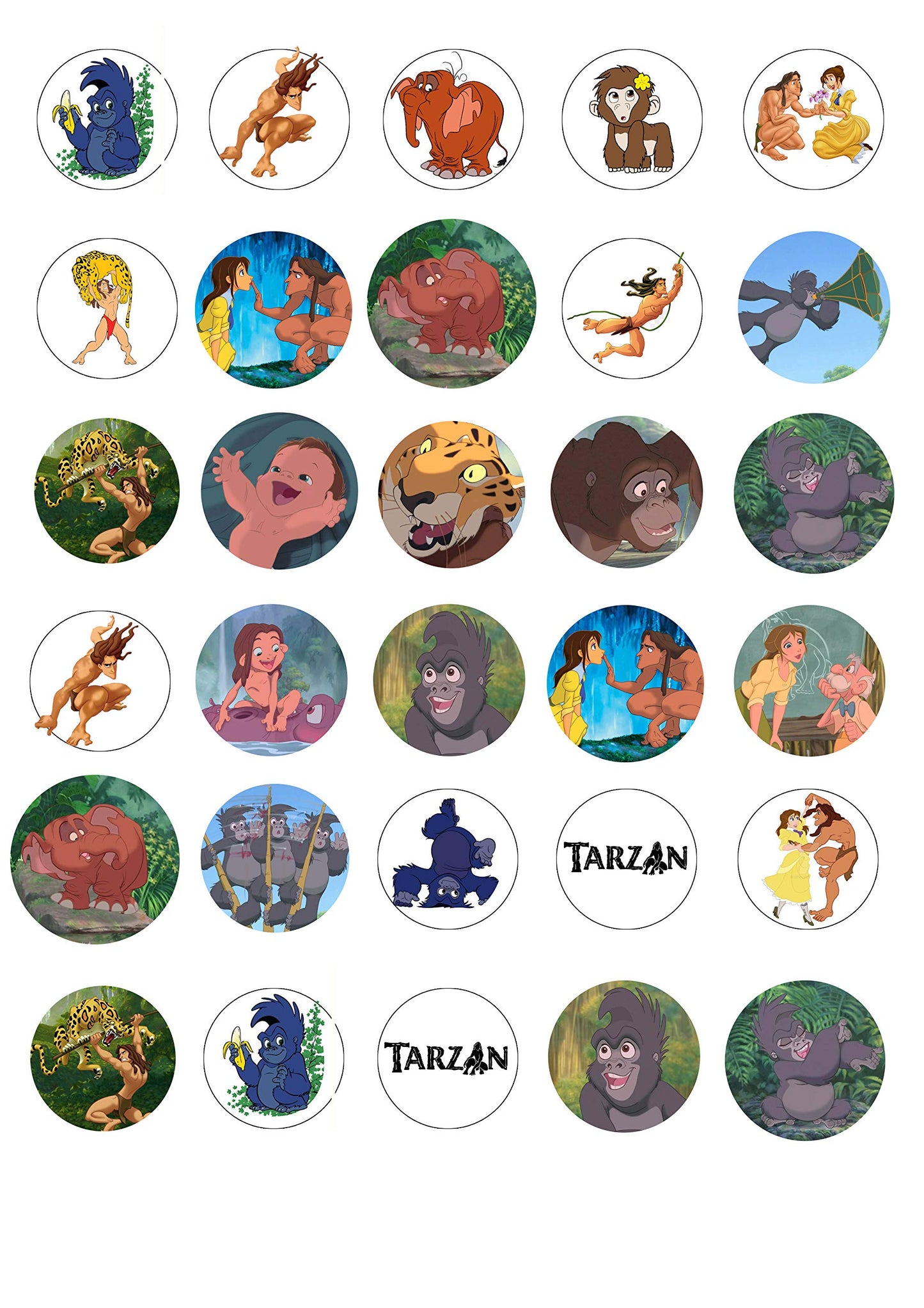 30x Wafer Paper Tarzan Edible Cupcake Topper