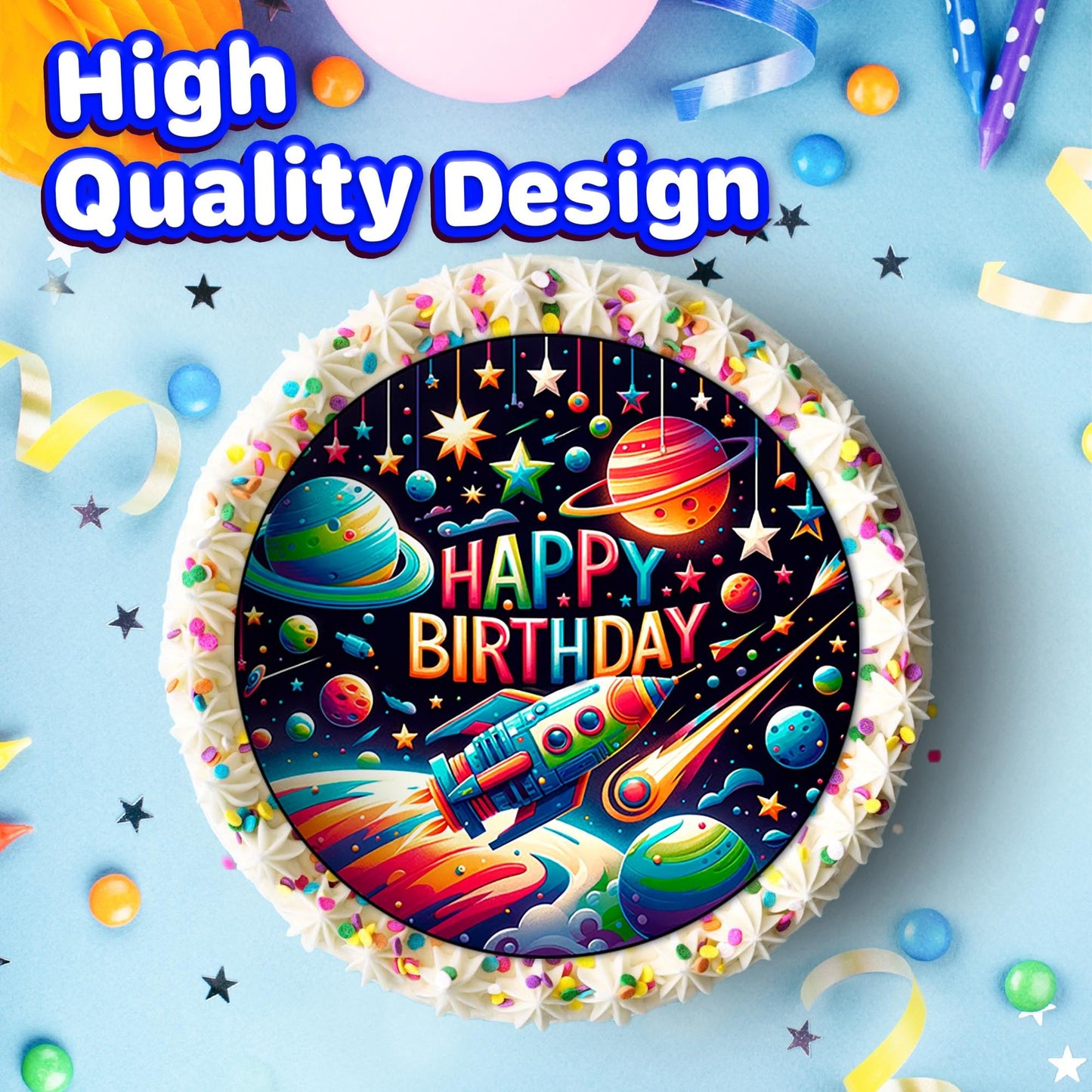 7.5 Inch Edible Cake Toppers Space AI