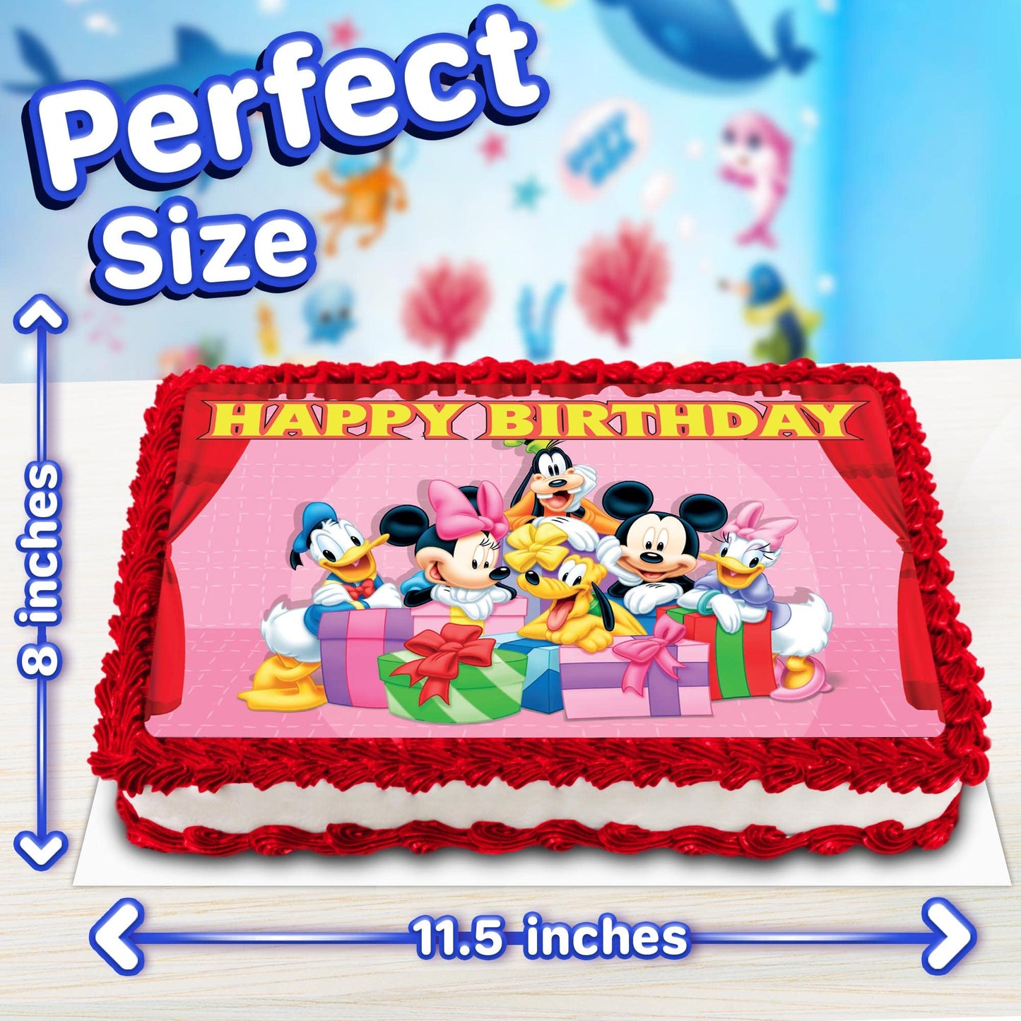 8.3 x 11.7 Inch Edible Square Cake Toppers Mickey Mouse