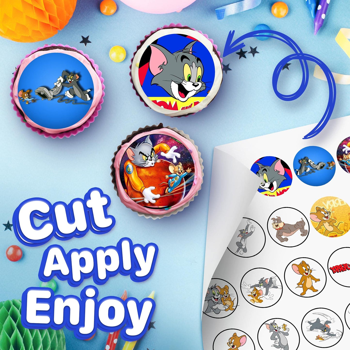 30x Wafer Paper Tom and Jerry Edible Cupcake Topper