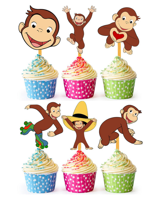 24x Curious Monkey Cupcake Toppers – Strong Picks Happy Birthday Décor, Cupcake Decorations for Kids Birthdays