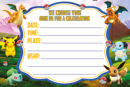 Set of 30 Pokemon Birthday Invitation Cards