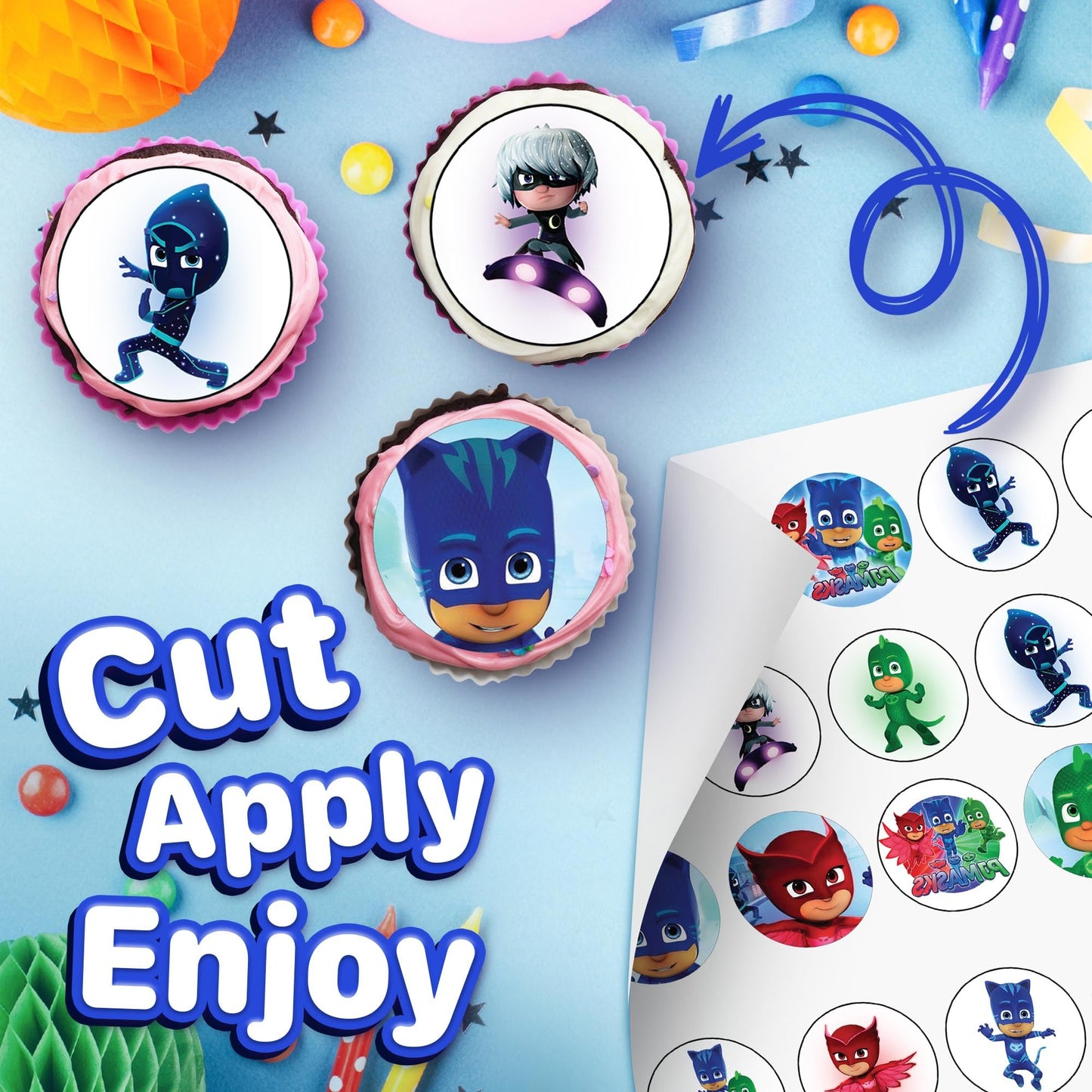 30x Wafer Paper pj masks Edible Cupcake Topper