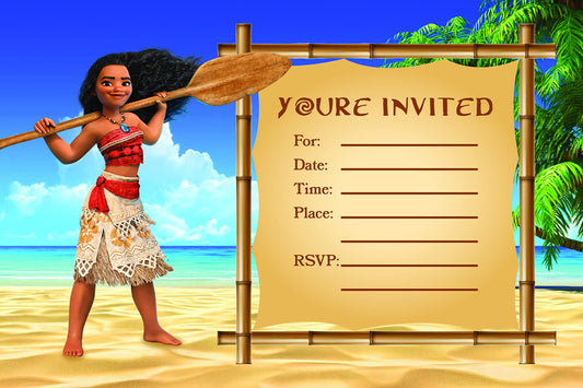 Set of 20 Moana Birthday Invitation Cards & Envelopes