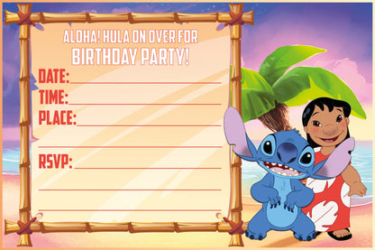 Set of 20 Lilo And Stich Birthday Invitation Cards & Envelopes