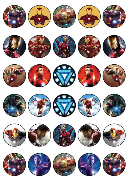 30x Wafer Paper Iron Man Edible Cupcake Topper