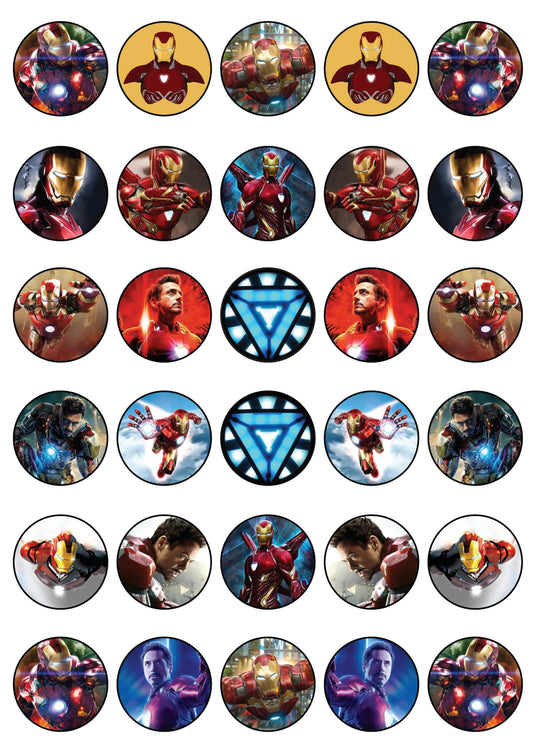 30x Wafer Paper Iron Man Edible Cupcake Topper