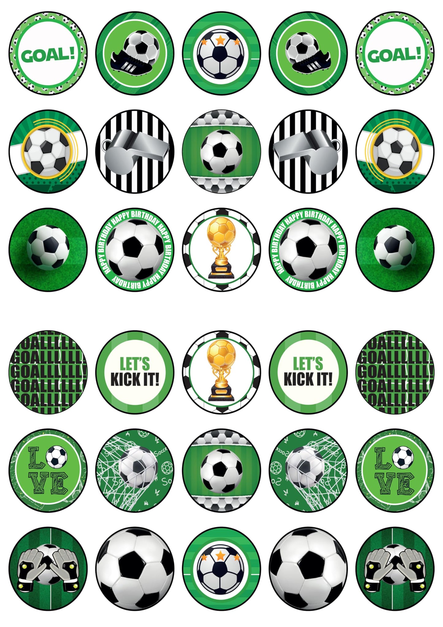 30x Wafer Paper Soccer Edible Cupcake Topper