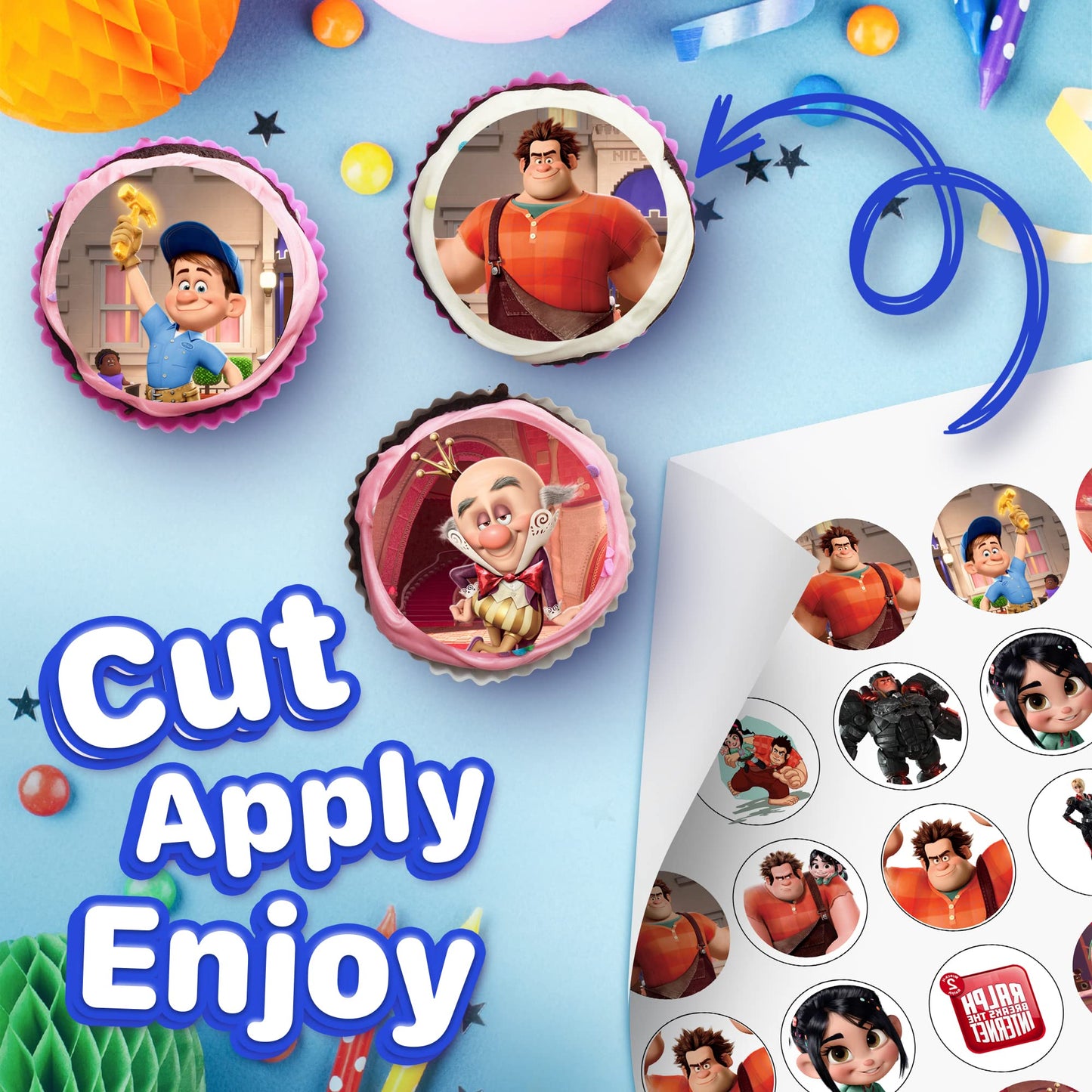 30x Wafer Paper Wreck It Ralph Edible Cupcake Topper