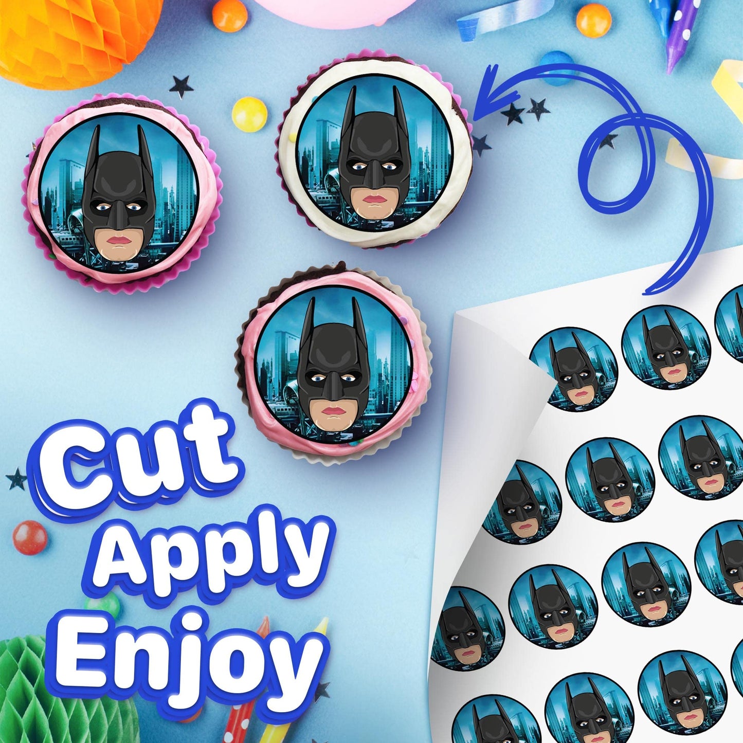 30x Wafer Paper Batman Edible Cupcake Topper