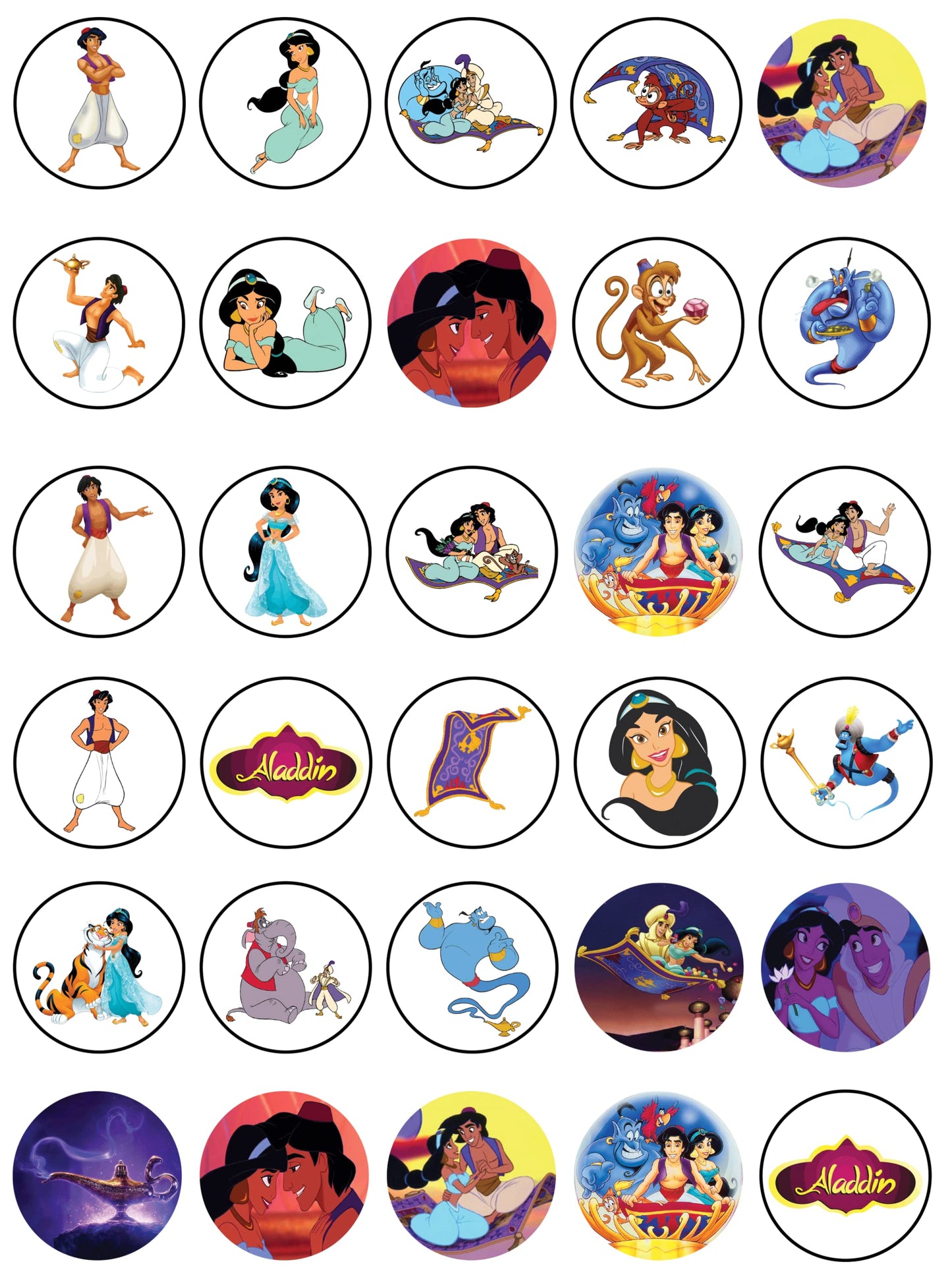 30x Wafer Paper Aladdin Edible Cupcake Topper