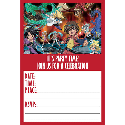 Set of 20 Bakugan Birthday Invitation Cards & Envelopes