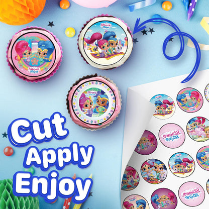 30x Wafer Paper Shimmer And Shine Edible Cupcake Topper