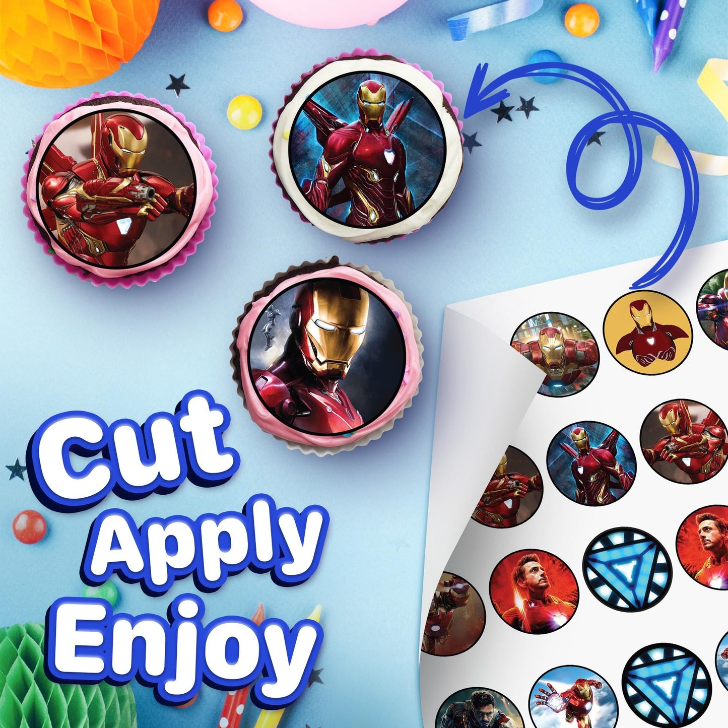 30x Wafer Paper Iron Man Edible Cupcake Topper