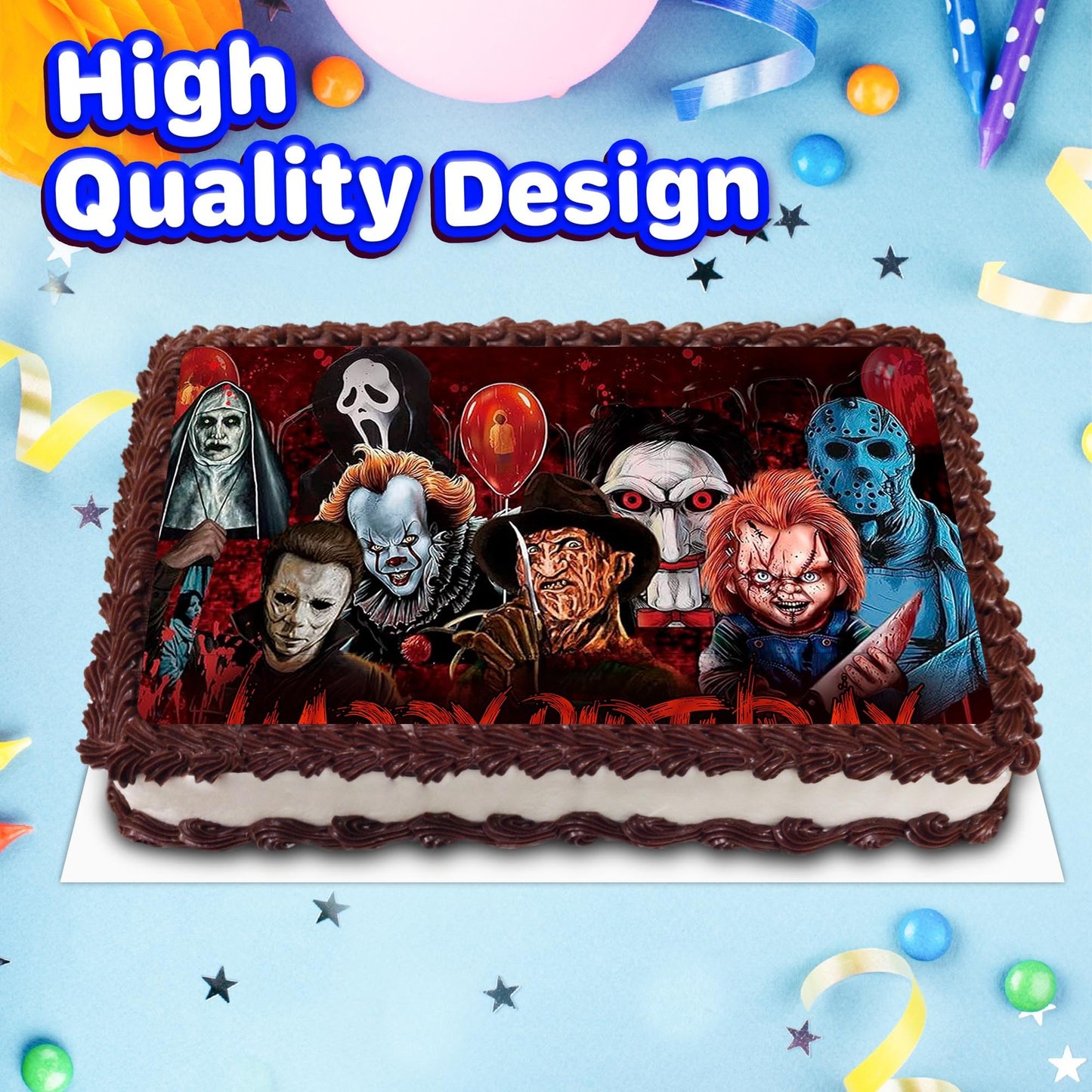 8.3 x 11.7 Inch Edible Square Cake Toppers Scary Harror