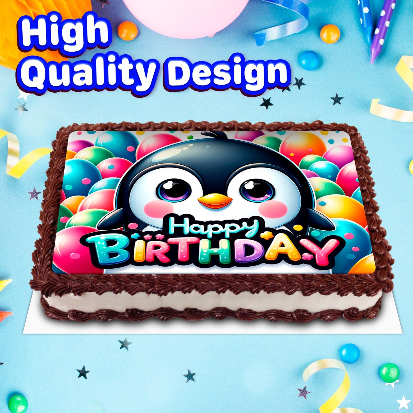 8.3 x 11.7 Inch Edible Square Cake Toppers pinguine Ai