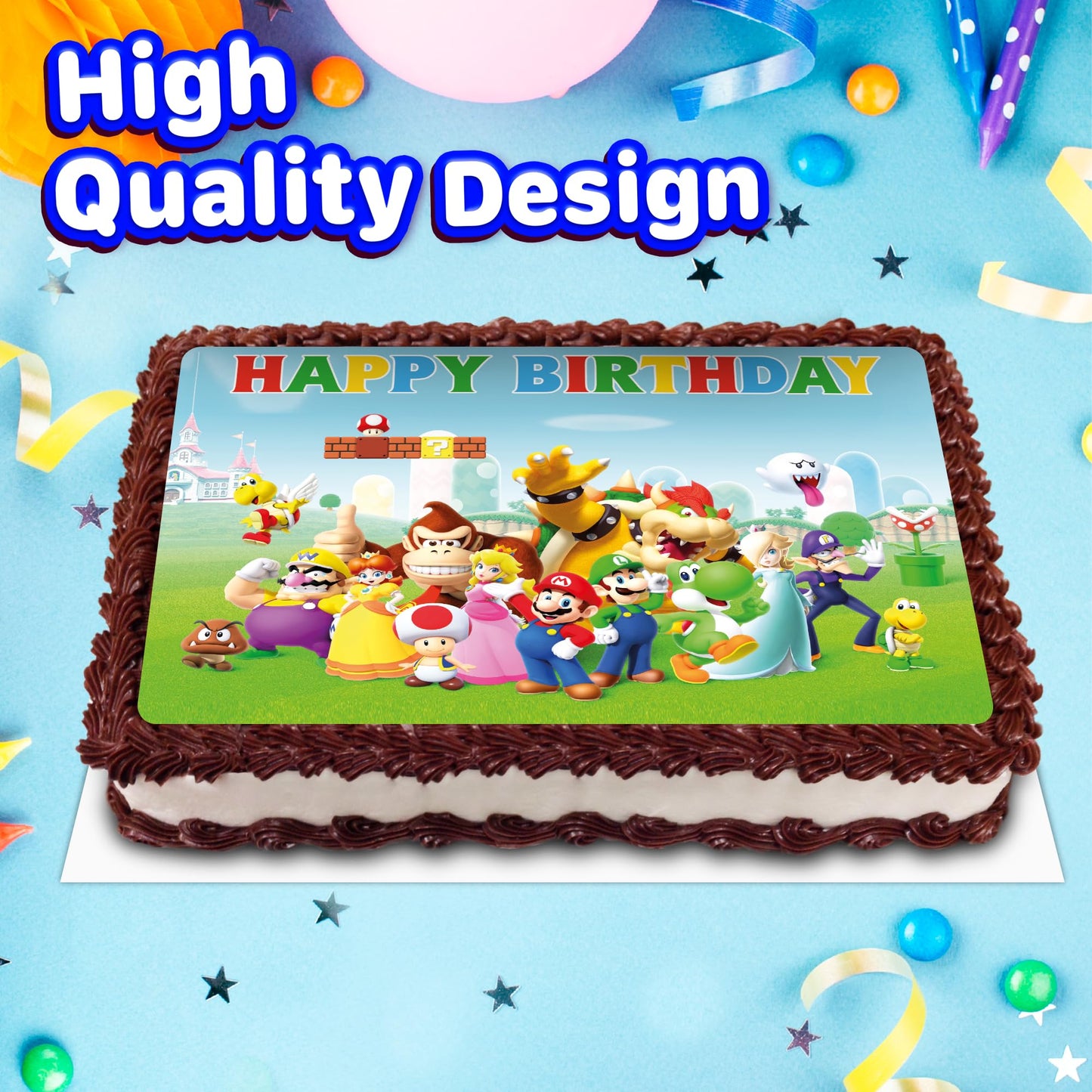 8.3 x 11.7 Inch Edible Square Cake Toppers Super Mario