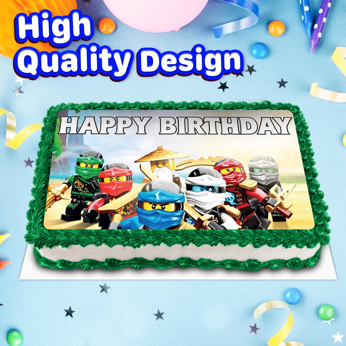 8.3 x 11.7 Inch Edible Square Cake Toppers Ninga Go