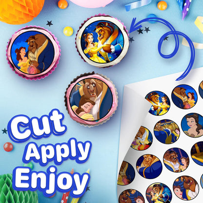 30x Wafer Paper Beauty And The Beast Edible Cupcake Topper