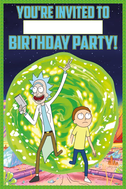 Set of 20 Rick And Morty Birthday Invitation Cards & Envelopes