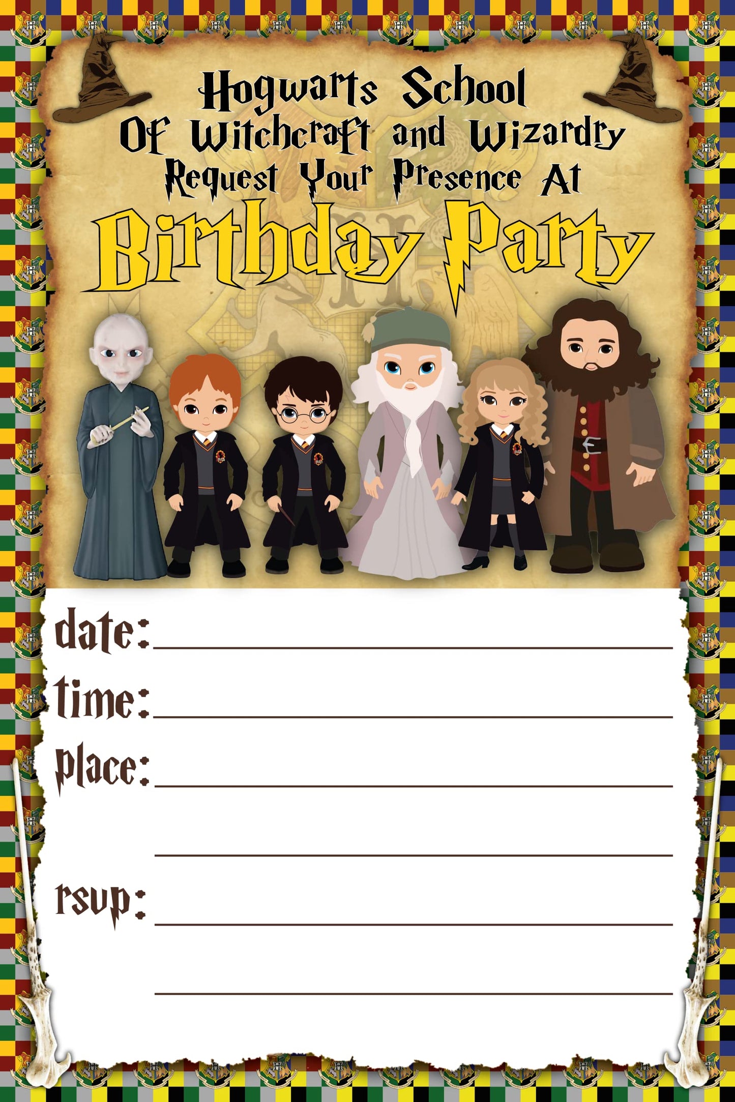 Set of 20 Harry Potter Birthday Invitation Cards & Envelopes