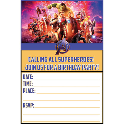 Set of 20 Avengers Birthday Invitation Cards & Envelopes