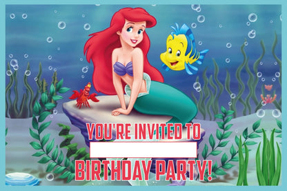 Set of 20 Little Mermaid Birthday Invitation Cards & Envelopes