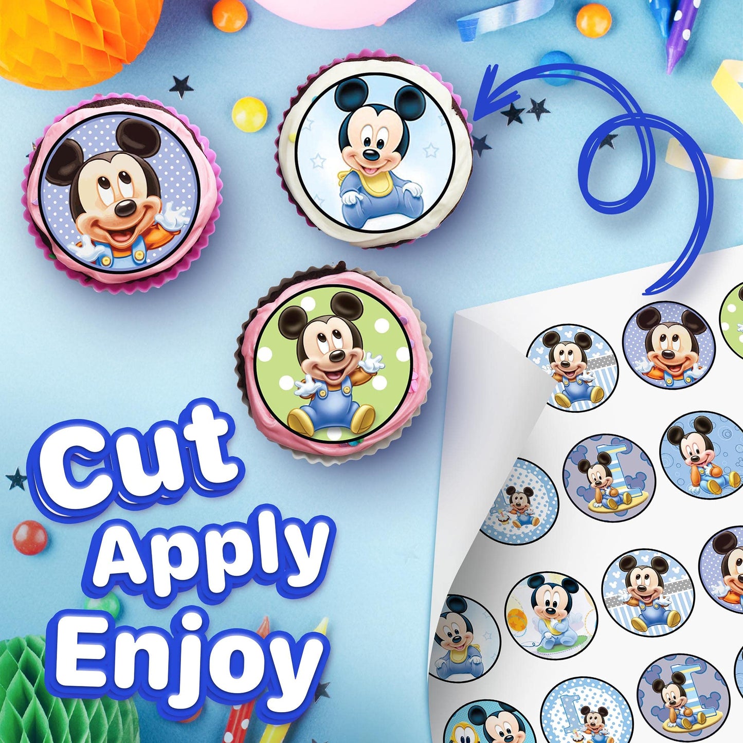 30x Wafer Paper Mickey Mouse Edible Cupcake Topper