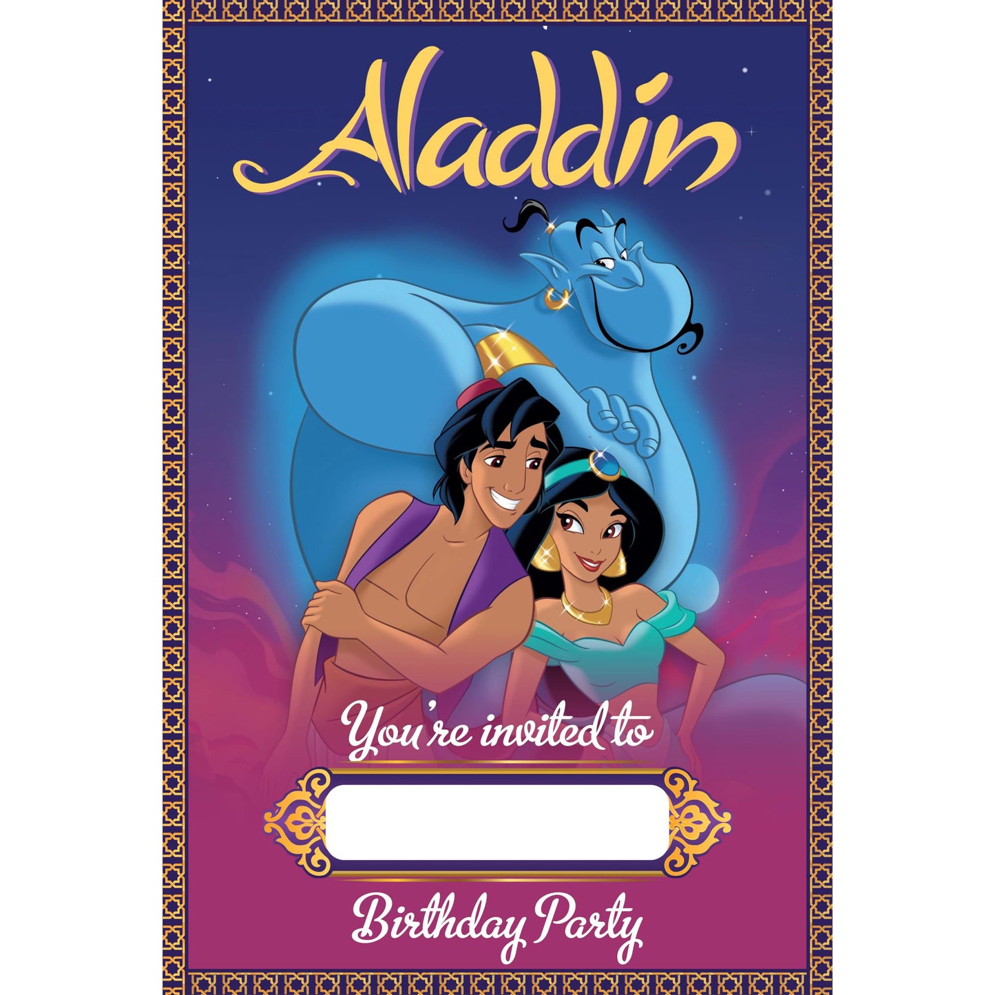 Set of 20 Aladdin Birthday Invitation Cards & Envelopes