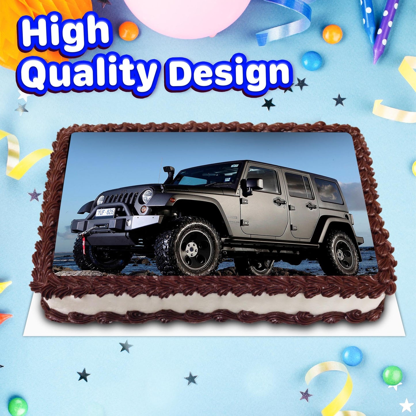 8.3 x 11.7 Inch Edible Square Cake Toppers Jeep