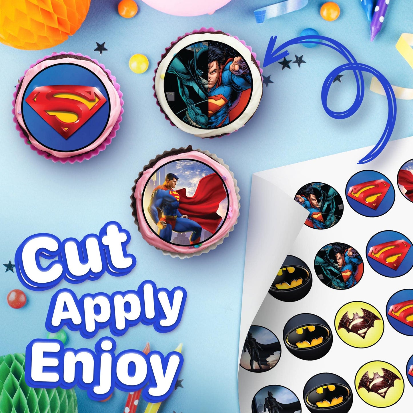 30x Wafer Paper Batmanvs superman Edible Cupcake Topper