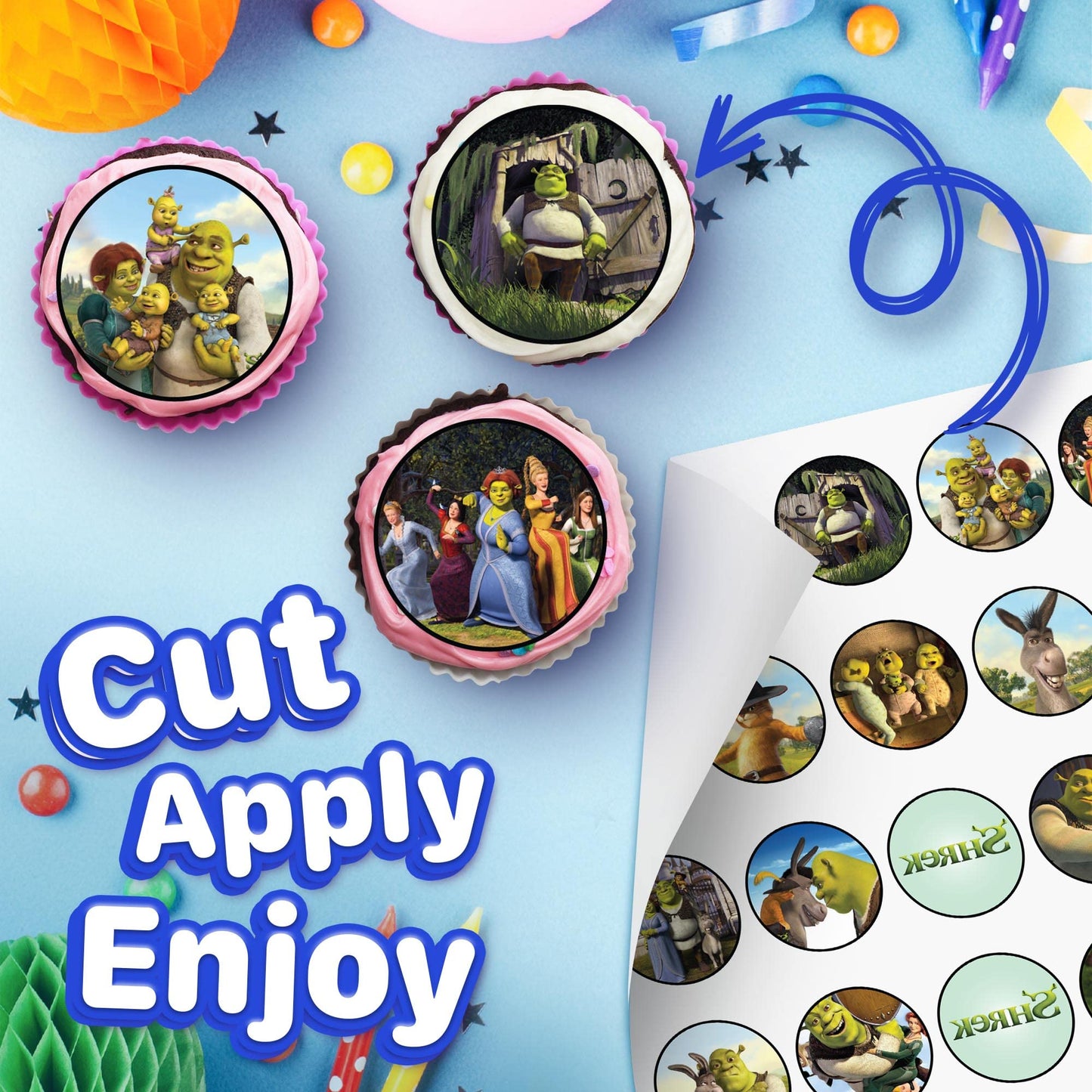 30x Wafer Paper Shrek Edible Cupcake Topper