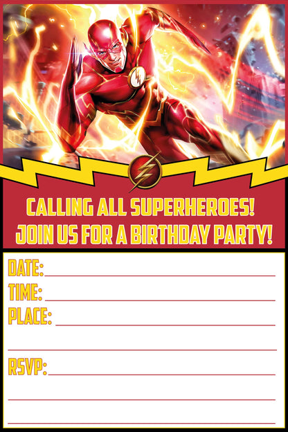 Set of 20 The  Flash Birthday Invitation Cards & Envelopes