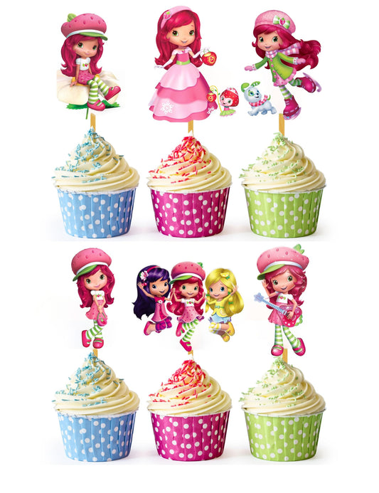 24x Pink KidsCupcake Toppers – Strong Picks Happy Birthday Décor, Cupcake Decorations for Kids Birthdays