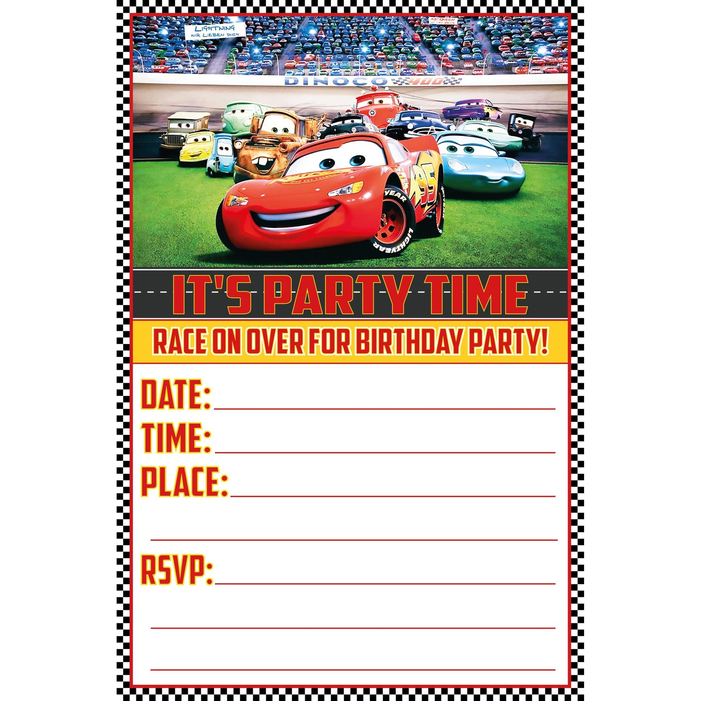 Set of 20 Cars Birthday Invitation Cards & Envelopes