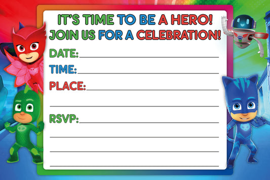 Set of 30 pj Masks Birthday Invitation Cards