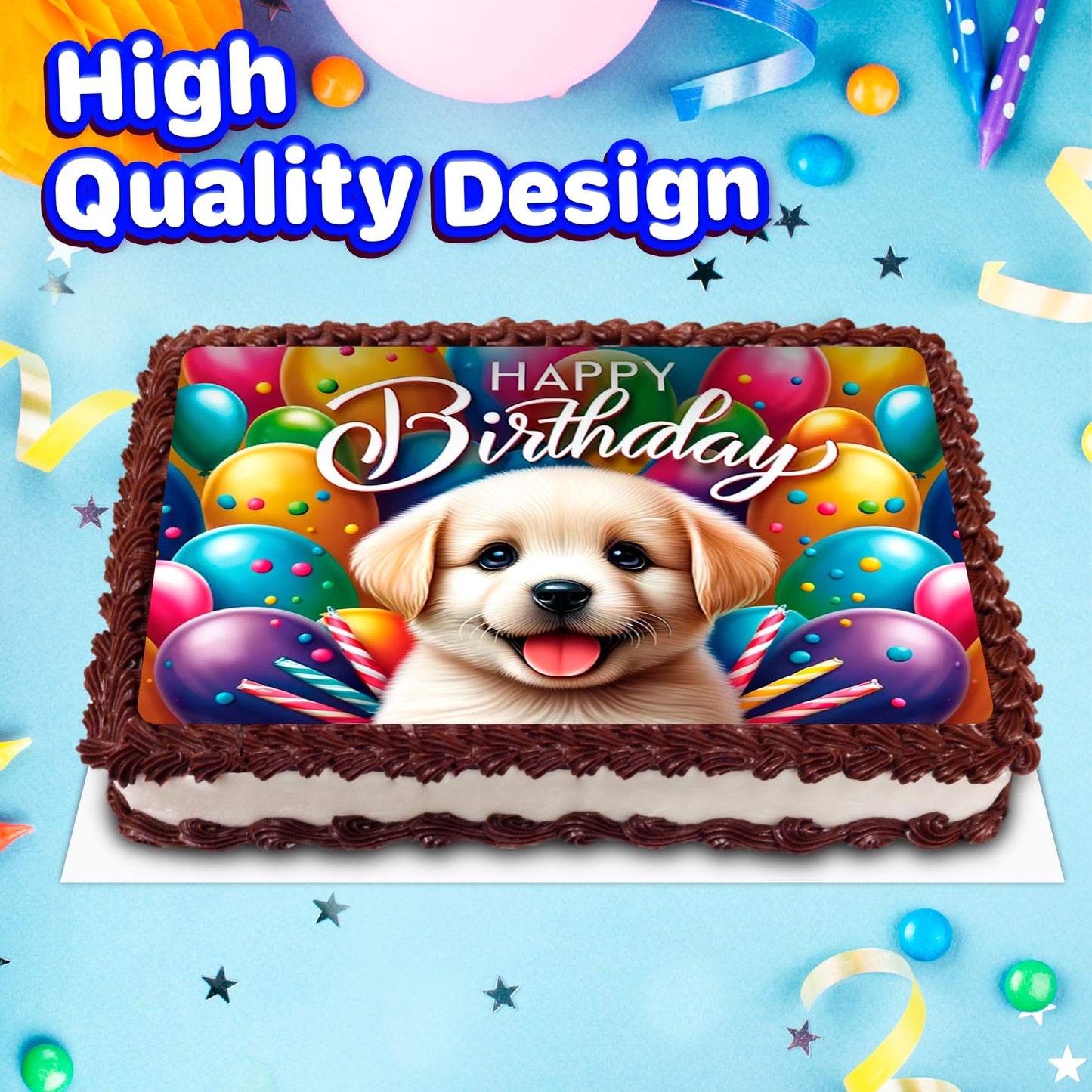 8.3 x 11.7 Inch Edible Square Cake Toppers Puppy AI