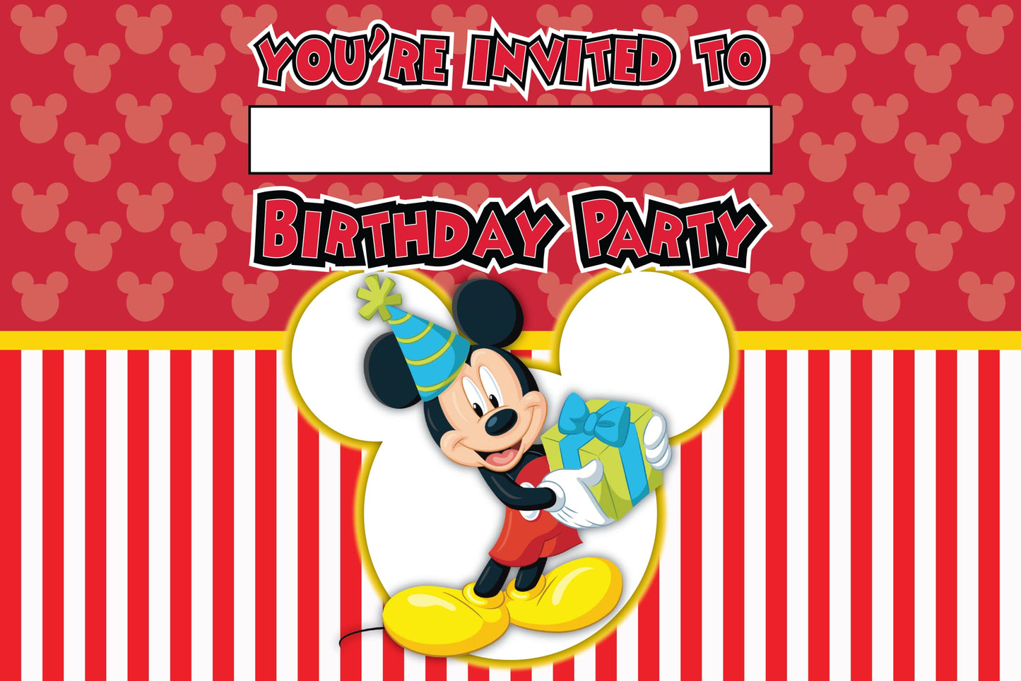 Set of 20 Mickey Mouse Birthday Invitation Cards & Envelopes