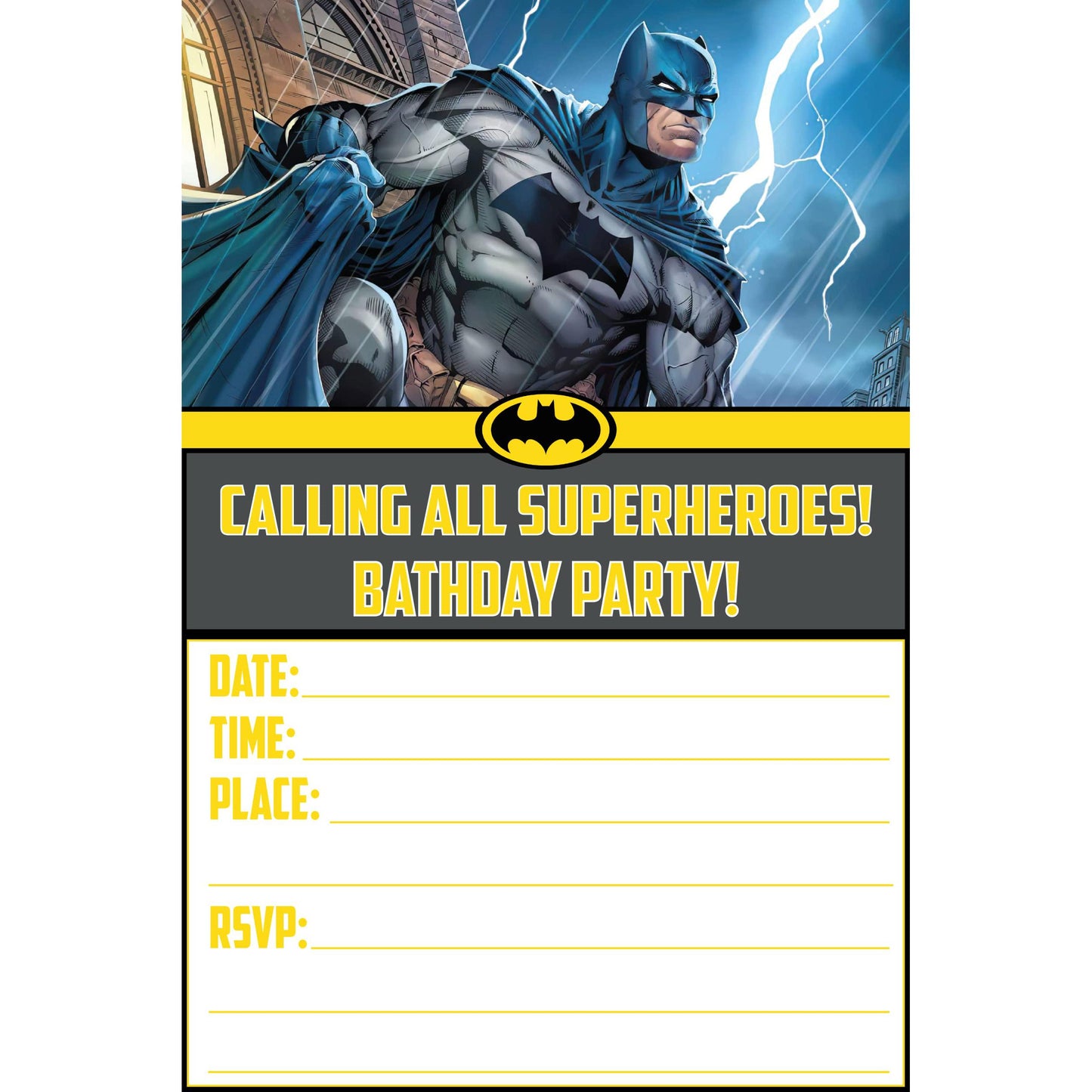 Set of 20 Batman Birthday Invitation Cards & Envelopes