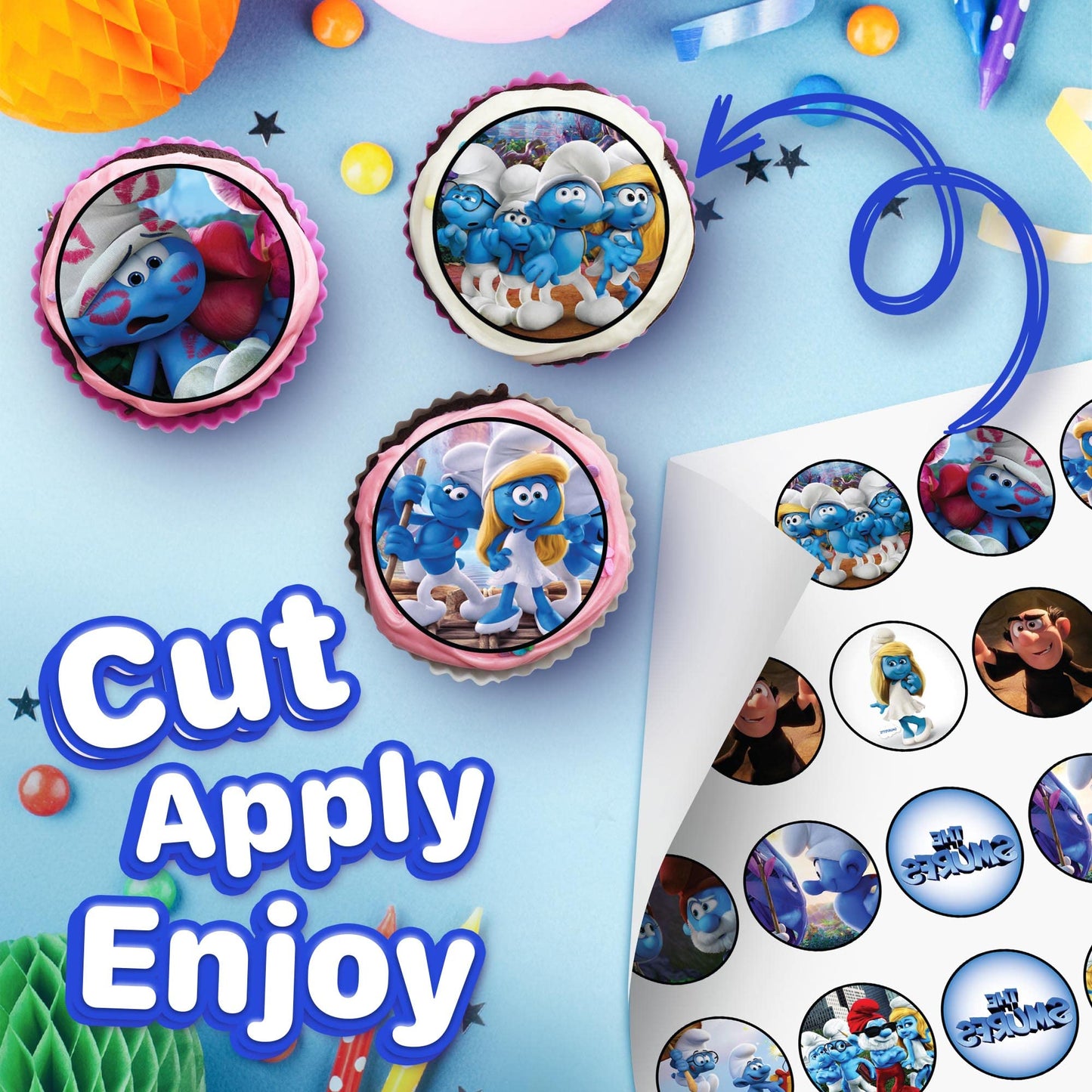 30x Wafer Paper The Smurf Edible Cupcake Topper